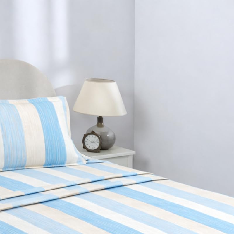 Image of BSB HOME Double Bedsheet 144 TC Microfiber with 2 Pillow Covers | Smooth, Lightweight & Quick-Dry Bed Sheet Set | Comfortable Bedding for Home, Guest Room & Daily Use - Ocean Breeze Stripe