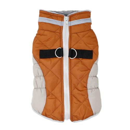 MILASIC ドッグウェア ブラウン Lサイズ 冬用 あったか 中綿 ジャケット 暖かい 犬用 ワンちゃん 寒さ対策 夜 お散歩 ハーネス ドッグラン ファスナー 簡単着脱 裏ボア かわいい おしゃれ 小型犬 中型犬 大型犬 外出 お出かけ 服 ペット用