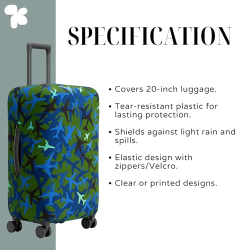 Image of AMPEREUS 20 Inch Trolley Bag Cover - Durable Polyester Fabric with Plane Print Luggage Cover for Suitcase | Small Size Stretch Protective Trolley Cover