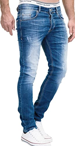 MERISH Jeans Herren Slim Fit Jeanshose Stretch Designer Hose Denim 501 (32-32, 501-2 Mittelblau) Cover
