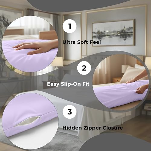 Image of Royale Linens Body Pillow Cover - Double Brushed 1800 Microfiber - 20 inchx54 inch with Hidden Zipper Closure - Wrinkle & Fade Resistant - Super Soft Body Pillowcase 2 Pack (Lavender, Pack of 2)