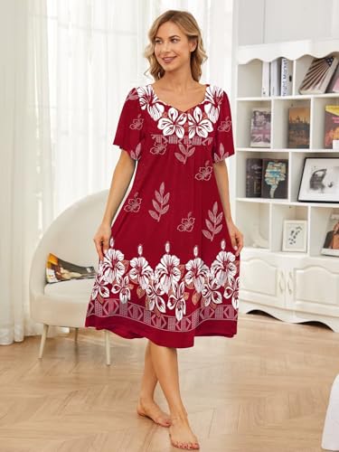 House Dresses for Women with Pockets Moo Moo Nightgown Short Sleeve Mumu Dress Lounge Dress S-3XL - Image 3