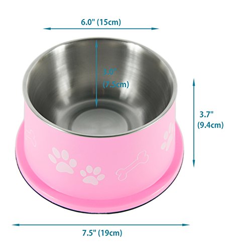 Petish Spaniel Bowl For Long Ear Dog - Ergonomic Personalized Custom Design Bowls, No Tip Stainless Dish (Large (27Oz - 7.5 X 6.0 X 3.7Inch), Candy Pink) #TOP4