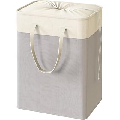 Simple Houseware 75L Collapsible Laundry Hamper, Rectangle Cotton Basket with Drawstring Closure and Handles, Gray