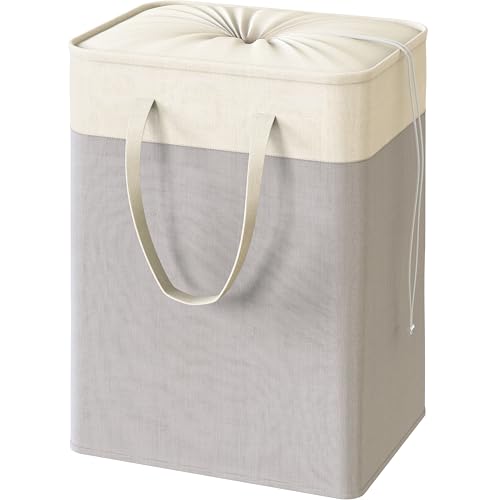 Simple Houseware 75L Collapsible Laundry Hamper, Rectangle Cotton Basket with Drawstring Closure and Handles, Gray