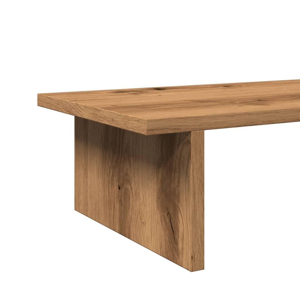 Stojak na monitor z materiału drewnopochodnego, dąb Artisan, 100 x 27 x 15 cm, z półką na klawiaturę i przechowywaniem, ergonomiczny stojak na laptopa do domowego biura, do gier i nauki