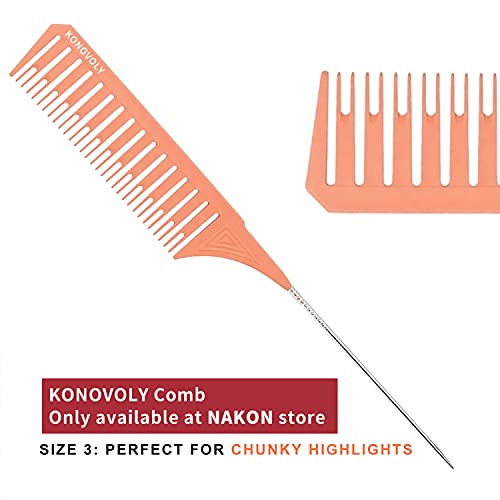 Foto von 3 Größen Strähnenkamm Haarkamm,Schwanzkamm für Friseursalon, Professionelle Antistatische Friseurkammzähne Rattail Comb für Haare Melieren und Färben Styling für Männer Frauen