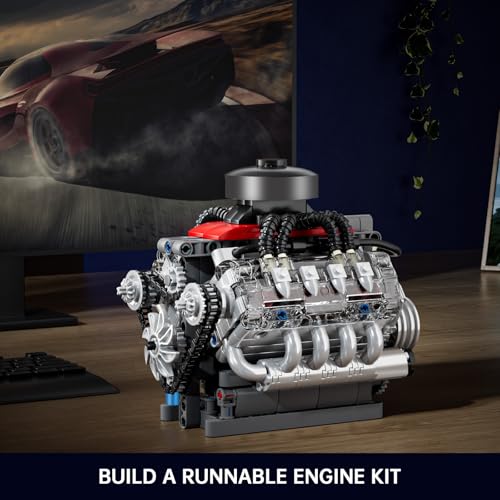 Mould King V8 Engine That Runs, 487 PCS High Performance V 8 Motor Building Kit, Physical Science Experiment Model for Teens and Kids, House and Office Collection Decor for Adults 10171
