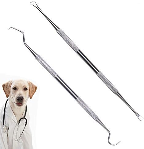 Pengxiaomei Dog Tooth Scaler&Scraper, 2 Pack Pet Tarter Remover with Different Angles Double Head Stainless Steel Teeth Cleaning Tools…