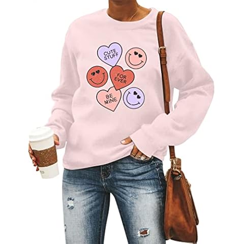LUKYCILD Valentines Day Sweatshirt Women Heart Shirts Long Sleeve Lover Gift Tops, Pink, XXL Cover