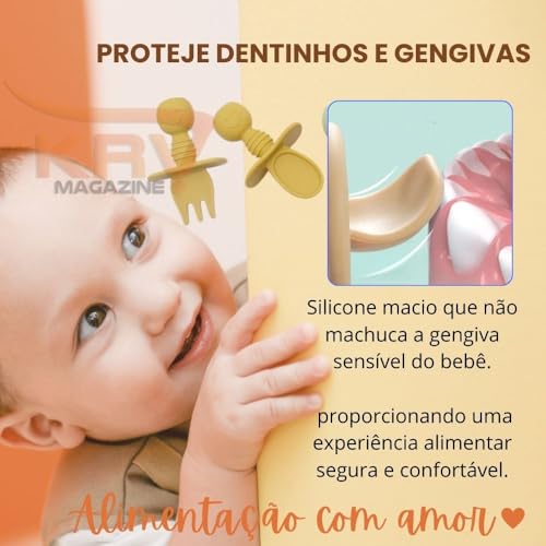 Kit Conjunto Alimentação Refeição Introdução Alimentar De Bebê Em Silicone Livre BPA PVC Látex 8 Peç