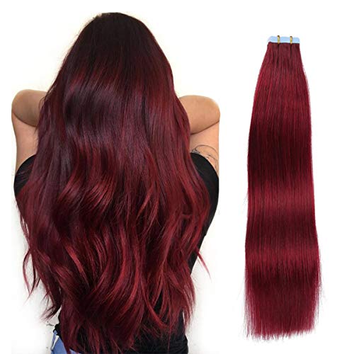 Image of SUYYA Tape In Hair Extensions Human Hair 22 Inch #Burgundy