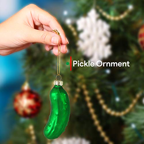Ornativity Christmas Pickle Tree Ornament - Traditional Glass Blown Green Hanging Pickle Xmas Holiday Decor Ornaments 3.5"