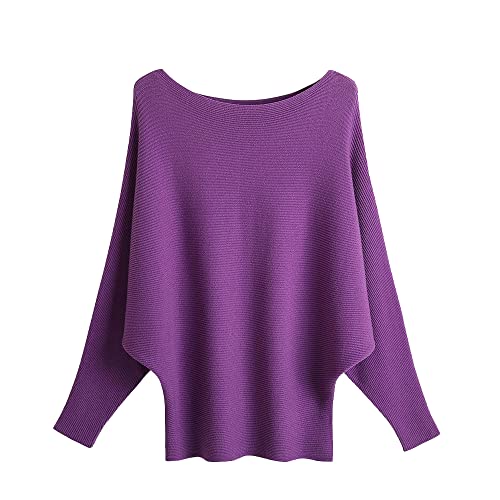 Image of EDSTAR Women Dolman Batwing Sleeves Knitted Sweaters Winter Boat Neck Pullovers Tops