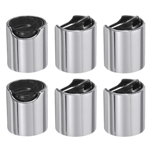 sourcing map 6 tappi superiori a disco in plastica alluminizzata, 20/410, tappi di ricambio durevoli per bottiglie da spremere, bottiglie ricaricabili, plastica, vuoti, shampoo, argento nero