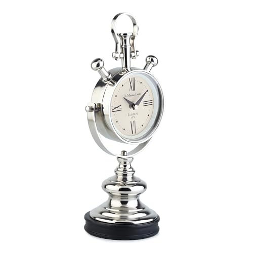 Image of Decor de Maison Brings Handcrafted Aristotime Table Clock for KidsRoom, Living Room, Bedroom, Study Table|Classic Non-Ticking Tabletop Battery Operated Analog Desk Clock in Silver (15x11x33cm)
