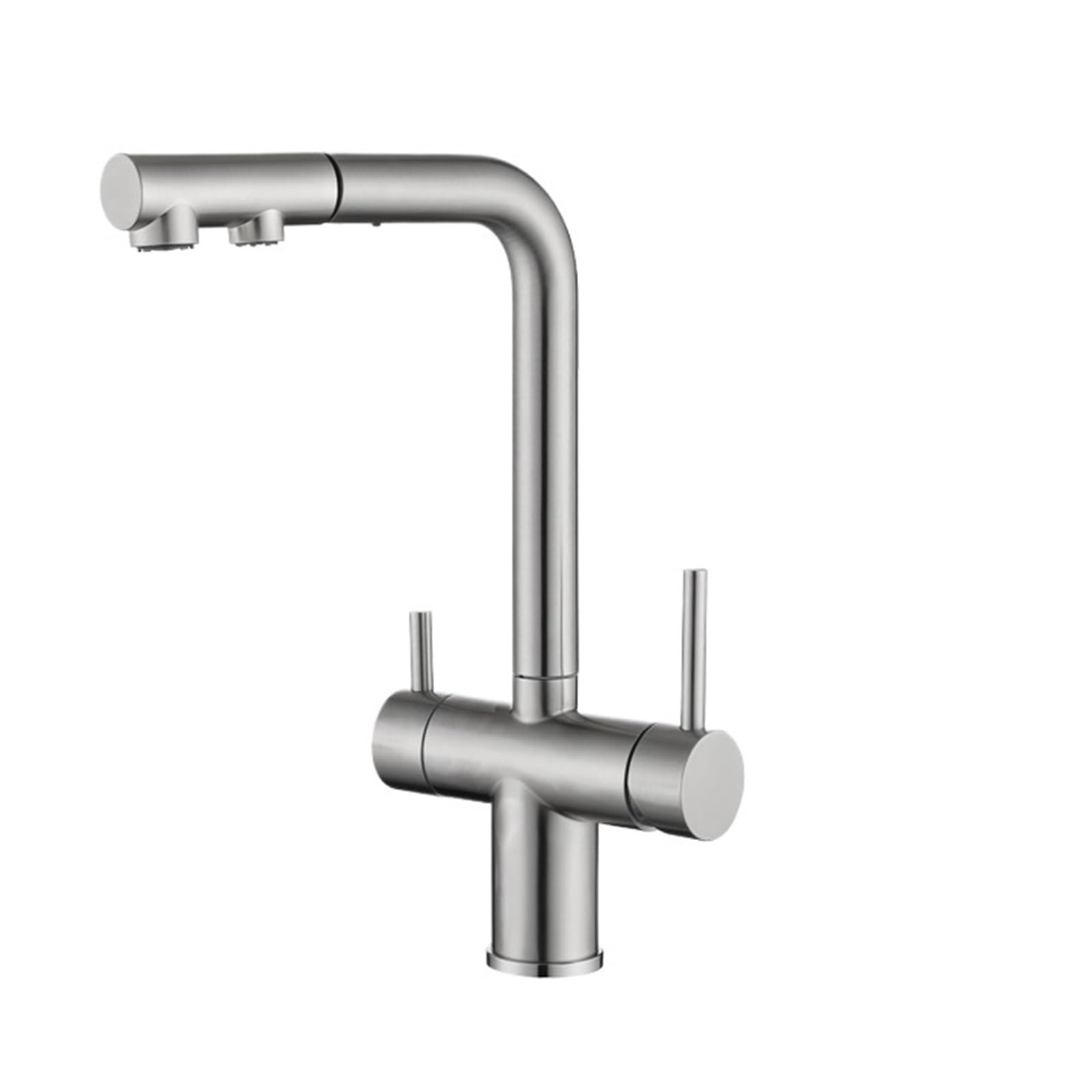 Robinet chaud et froid haut de gamme en laiton massif avec double buse pivotante nickel
