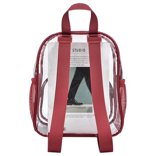 Image of Busiuw Clear Backpack for Stadium Events Clear Backpack 12x12x6 with Front Pocket for Concert Sport Fashion Women Backpack Events Work Travel(Rose red)