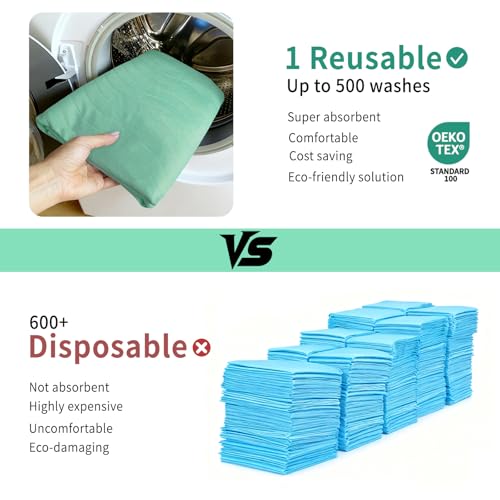 Image of Accompagner Incontinence Bed Pads Washable Waterproof, Ultra-Absorbent Reusable Underpads for Diaper Changing, Nursing, Bedridden, Adults, Seniors, Kids and Dogs (Green, 36 inchx36 inch(Pack of 6))