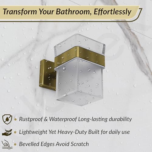 Image of Plantex Stainless Steel Tumbler Holder for Bathroom /Toothbrush Glass Holder /Bathroom Accessories - Pack of 1, Aqua (Brass Antique)