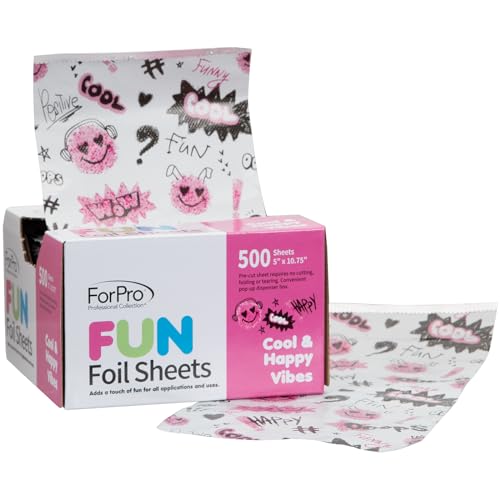ForPro Professional Collection FUN Cool & Happy Vibes Foil Sheets, Aluminum, Pop-Up Foil Dispenser, Hair Foils for Color Application and Highlighting Services, Food Safe, 5” W x 10.75” L, 500-Count - Thumbnail 6
