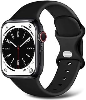 IOWODO Sport Straps Compatible with Apple Watch Strap 38mm 40mm 41mm, Soft Silicone Replacement Strap for iWatch Strap Series 8 7 6 5 4 3 2 1 SE for Women Men, 38mm/40mm/41mm, Black