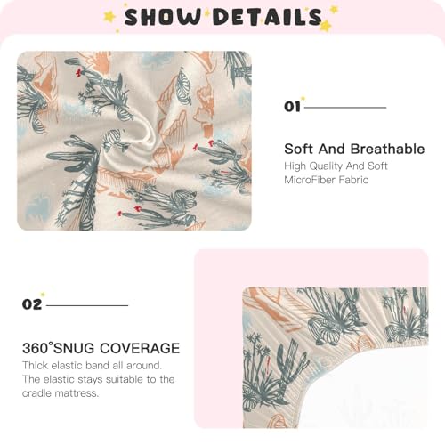 Image of Tropical Desert Cactus and Mountains Fitted Crib Sheets Stretchy Portable Playard Sheets for Baby Toddler, Breathable Soft Mini Crib Mattress 52 x 28 in for Boys and Girls