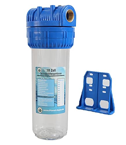 Planet-Aqua Wasserfilter Gehäuse 10 Zoll + Wandhalterung Filtergehäuse mit 3/4 Zoll IG-Anschluss Wasser Pumpen Vorfilter Brunnen Hauswasserwerk Küchen Garten Hauswasser und Trinkwasser Filter