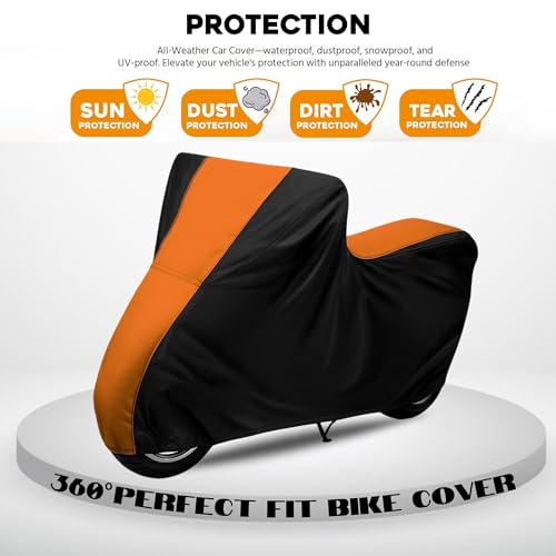 Image of All Weather Protection Two Wheeler Cover for Ather Energy 450 Apex, Scooter & Scooty | Anti Dust, 100% Water Resistance, Heat Resistant, UV Proof - Triple Stitched | (Black Top Orange)