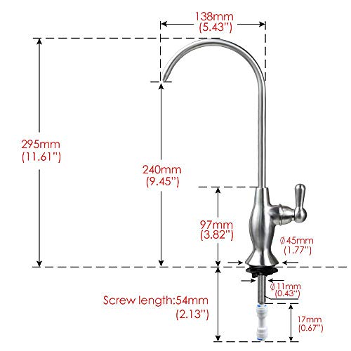 Drinking Water Filter Faucet Stainless Steel Kitchen Bar Sink Purifier Faucet,fits Most Reverse Osmosis Systems,Lead-Free/Brushed/Single Handle (YD2201)