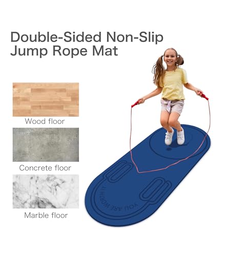 Image of Non-Slip Jump Rope Mat Shock Absorption Rope Skipping Mat for Adults & Children Home Indoor Workout Exercise Mat in Blue