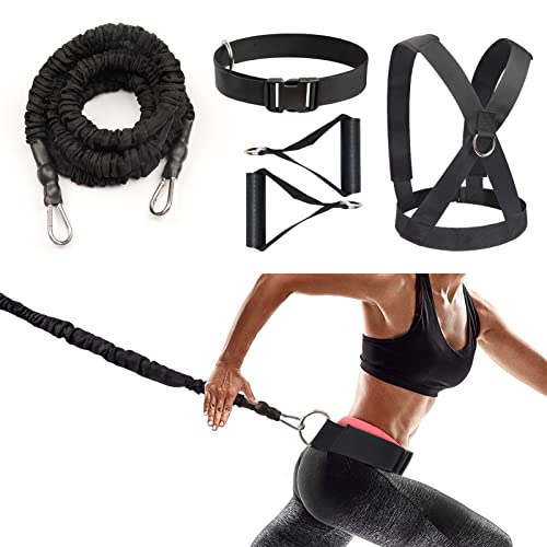 Sunsign Resistance Running Training Bungee Band Bungee Resistance Cord Set Long Resistance Band Lateral Movement Sprint Overspeed Training Fitness for Fast 9.8ft-Black