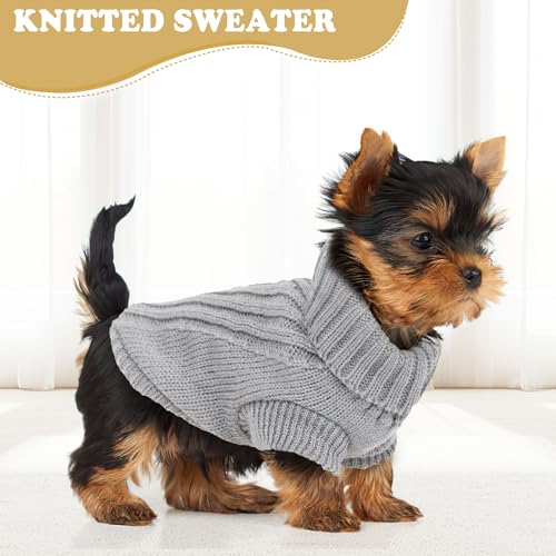 Hundepullover für kleine Hunde, Hundepullover, Herbstkleidung, Winter-Strickwaren, Warmer Welpenpullover, niedlicher Chihuahua-Yorkie-Haustierkleidung, XXS, Braun + Grau, 2er-Pack