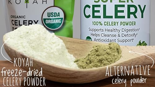 KOYAH - Organic USA Celery Powder (1 Scoop = 1/4 Cup Fresh): 36 Servings, Freeze-Dried, Whole-Stalk Powder