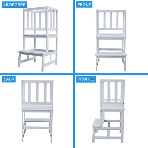 WORTHYEAH Kids Step Stool with Safety Rail, Bamboo Toddler Kitchen Step Stool, Step Tower for Toddlers, Kitchen Helper Stool for Kids, Mother’s Help Stool