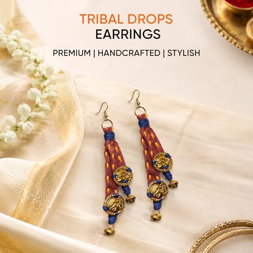 Image of Royal Queen & Empress Handcrafted Tribal Dhokra Earrings Collection for Women - Wooden, Fabric & Round Statement Ethnic Designs in Multiple Colours