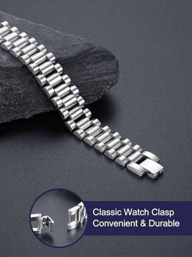 Bandmax Stainless Steel Watch Strap Link Chain Bracelets 10MM/15MM Waterproof Chic Chunky Fake Watch Hand Chain Wristbands Gift for Men Women, Custom Available4