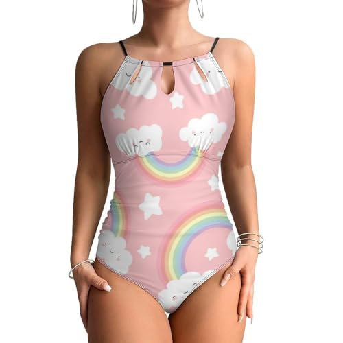 Swimsuit une pièce gainant et extensible à motif nuages arc-en-ciel doux