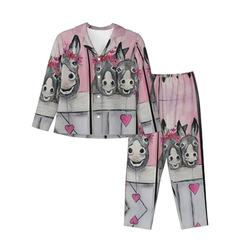 Ensemble de pyjama imprimé âne fleur femme idéal pour des soirées cocooning tendance