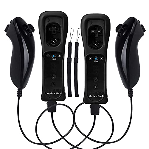 Wii Motion Plus Remote, Soanufa Wii Controller with Built in Motion Plus and Wii Nunchuck Compatible with Wii/Wii U Console (Black 2 Pack)