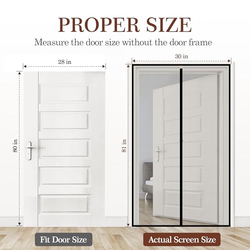 Yotache Narrow Magnetic Screen Door Fit Doors 28 x 80, Screen Size 30" x 81" Strengthened Fiberglass Mesh - Thumbnail 2