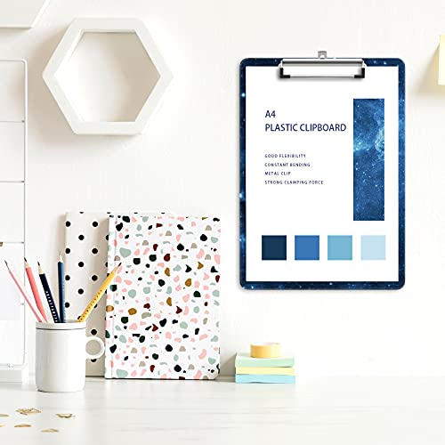 Image of Plastic A4 Clipboards, Clip Board Stardard Letter Size 9 x 12.5 in | Office Decorative for Students Women Men and Kids,Blue Starry Sky
