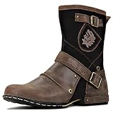 Handgefertigt, Echtleder OSSTONE Herren Leder Chukkastiefel Worker Biker Wandern Boots-Motorrad-Leder-Schuhe Reißverschluss Schnürstiefeletten Boots OS-5008-1-HH-Light Brown-US-10