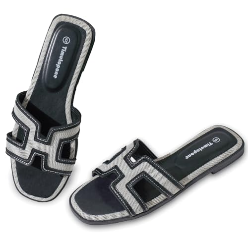 Image of H Flat Sandals for Women Dressy Lightweight Comfortable Slide Sandal Fashion Summer Trendy Casual Slip-On Shoes