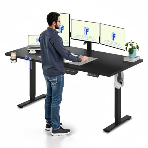 FLEXISPOT Escritorio de Pie con Tablero (Negro,180×80cm), Standing Desk, Escritorio Elevable Eléctrico Ordenador Mesa Gaming Ajustable en Altura con Memoria de Altura Automática Inteligente