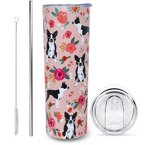 sxmluedn Boston Terrier Gifts for Women Cute Dog Tumbler Coffee Cup for Women Boston Terrier Travel Mug 20 Oz Stainless Steel Insulated Water Bottle With Lid and Straw