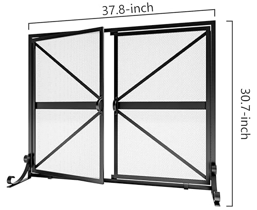 Image of Fire Beauty Wrought Iron Fireplace Screen with Doors, Fire Spark Protector