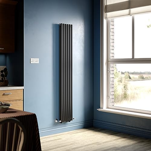ELEGANT 1800 x 499 mm Anthracite Vertical Oval Column Radiator with Mirror Single Panel Designer Radiators