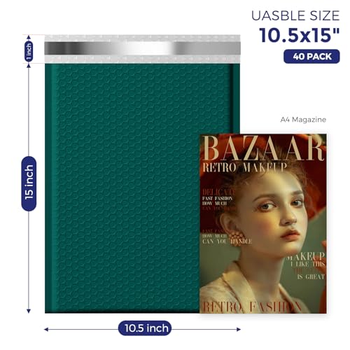 Image of Fuxury Large Bubble Mailers 10.5x16 inch 250 Pack Forest Green Self Seal Padded Envelopes Opaque Mailing Envelopes Bubble Padded Cushion Padded Mailers for Packaging Small Business Bulk #5