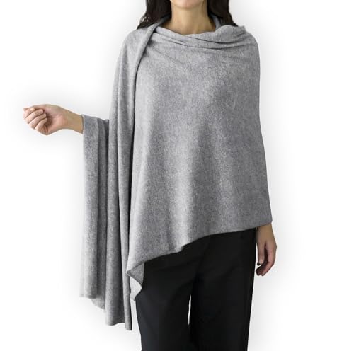 Jet&Bo 100% Pure Cashmere Travel Wrap, Shawl, Scarf & Blanket Gray, Storage Bag + Gift Box3